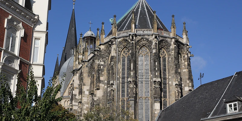 Aachen Cathedral exterior showing the octagonal chapel and Gothic choir