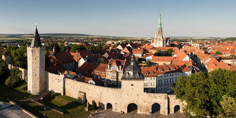 Preserved medieval town wall and tower in Mühlhausen