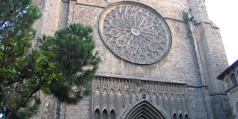 Santa Maria del Pi church with its impressive Gothic facade and rose window
