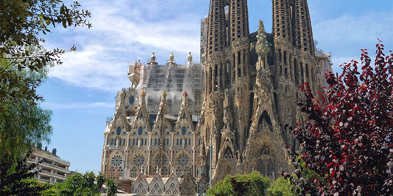 Exterior view of Sagrada Família with its towering spires