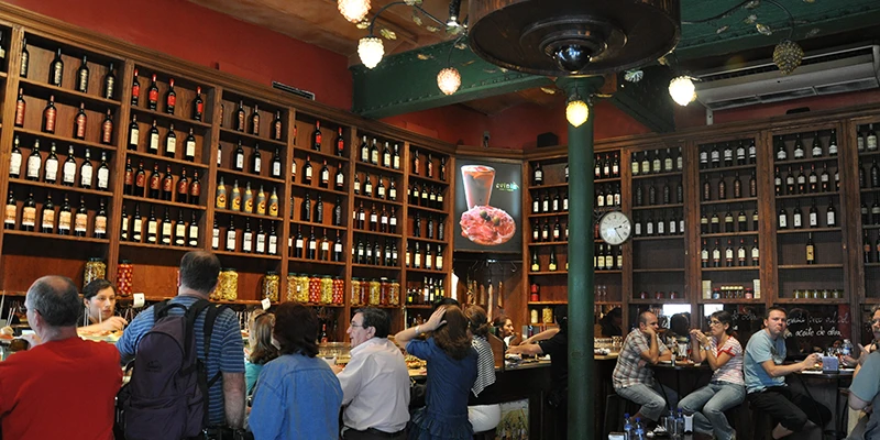 Evening tapas spread at a Barcelona restaurant