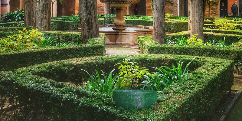Open garden terraces of the Generalife overlooking the Alhambra