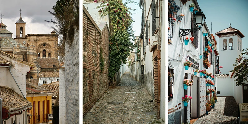 Steep cobbled alleys and walled Carmen gardens in the Albaicín