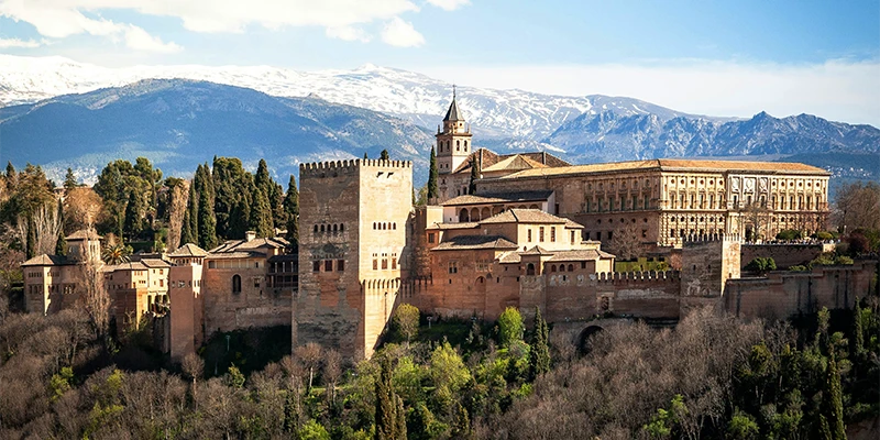The Alhambra palace complex seen from across the valley