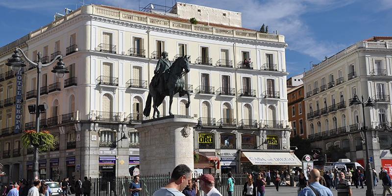 Puerta del Sol, Madrid's busiest intersection where ten streets converge