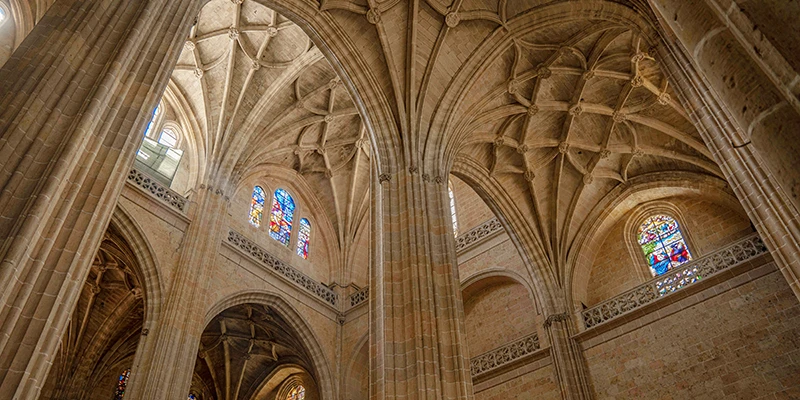 The Gothic cloister of Segovia Cathedral, salvaged from the destroyed original and reassembled stone by stone