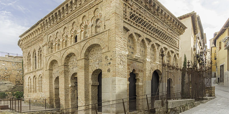 Cristo de la Luz Mosque with Moorish horseshoe arches and geometric brick vaulting