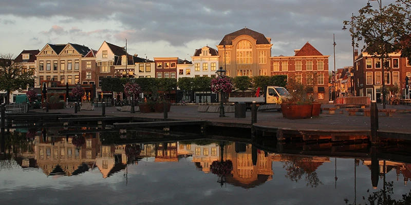 Leiden canal with terrace cafes
